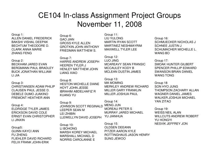 ce104 in class assignment project groups november 11 2008