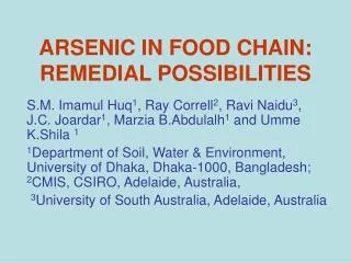 ARSENIC IN FOOD CHAIN: REMEDIAL POSSIBILITIES