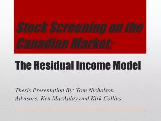 The Residual Income Model