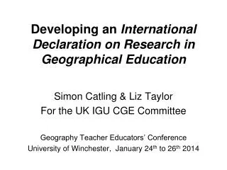 Developing an International Declaration on Research in Geographical Education