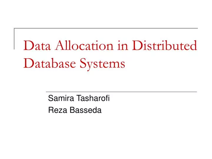 data allocation in distributed database systems
