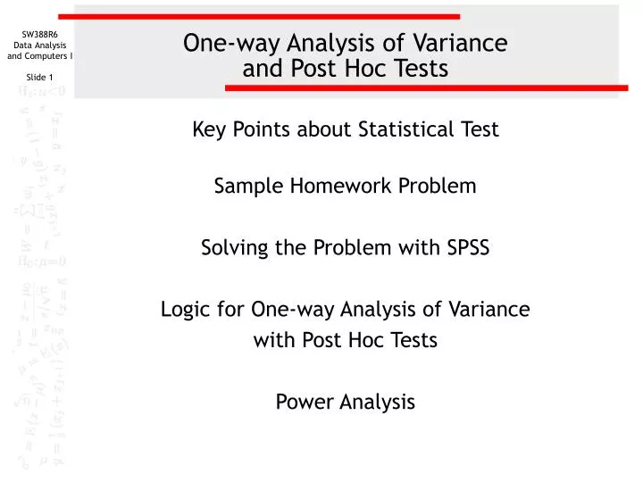 one way analysis of variance and post hoc tests