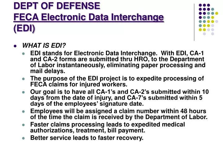 dept of defense feca electronic data interchange edi