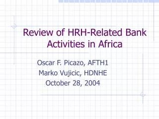 Review of HRH-Related Bank Activities in Africa
