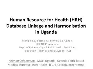Human Resource for Health (HRH) Database Linkage and Harmonisation in Uganda