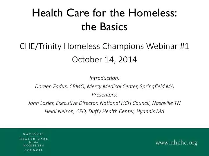 health care for the homeless the basics