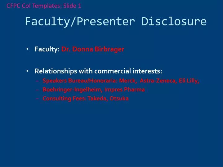 faculty presenter disclosure