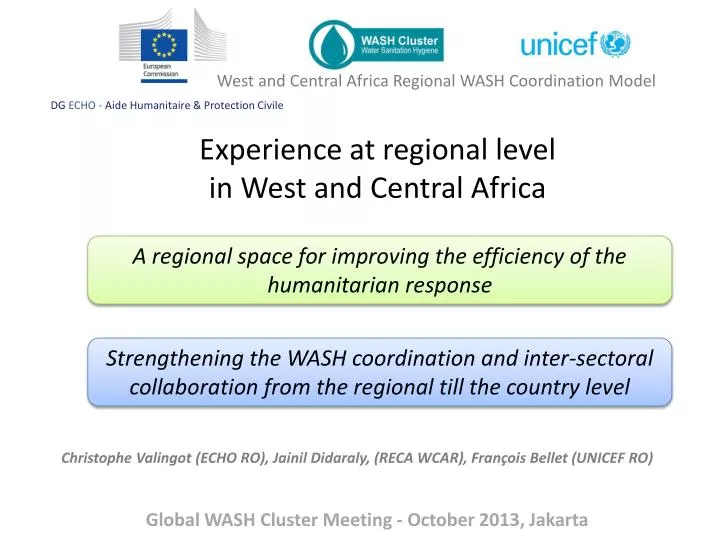 experience at regional level in west and central africa