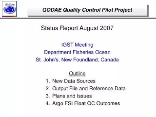 GODAE Quality Control Pilot Project