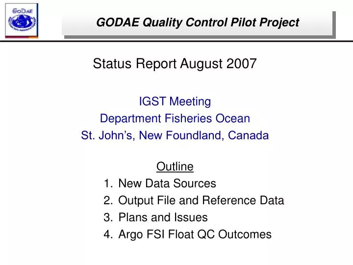 godae quality control pilot project