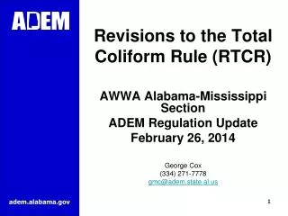 Revisions to the Total Coliform Rule (RTCR)