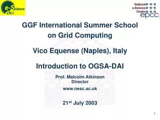 GGF International Summer School on Grid Computing Vico Equense (Naples), Italy