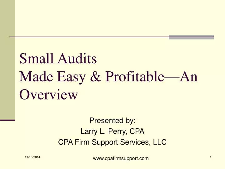 small audits made easy profitable an overview