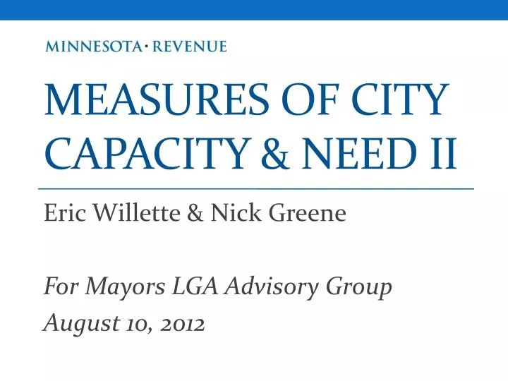 measures of city capacity need ii