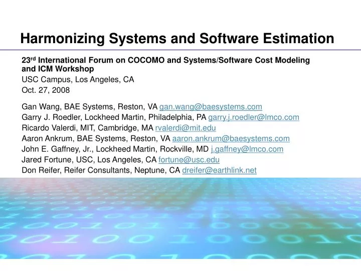 harmonizing systems and software estimation