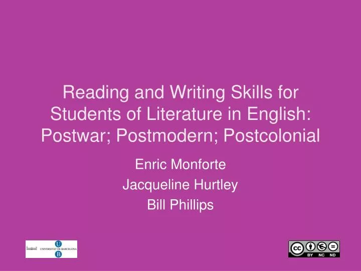 reading and writing skills for students of literature in english postwar postmodern postcolonial