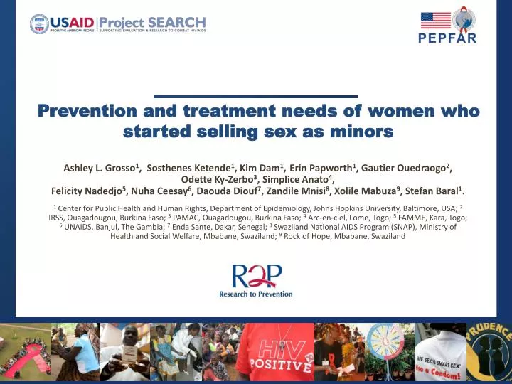 prevention and treatment needs of women who started selling sex as minors