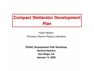 Compact Stellarator Development Plan