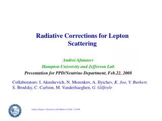 Radiative Corrections for Lepton Scattering