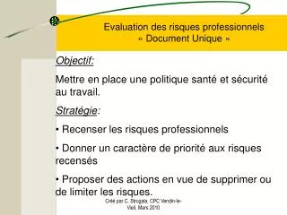 evaluation des risques professionnels document unique