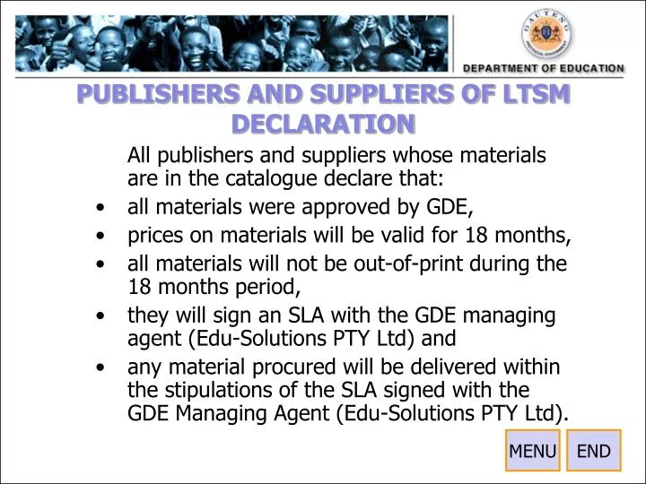publishers and suppliers of ltsm declaration