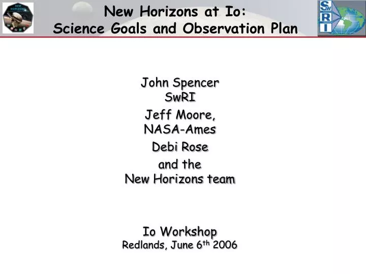 new horizons at io science goals and observation plan