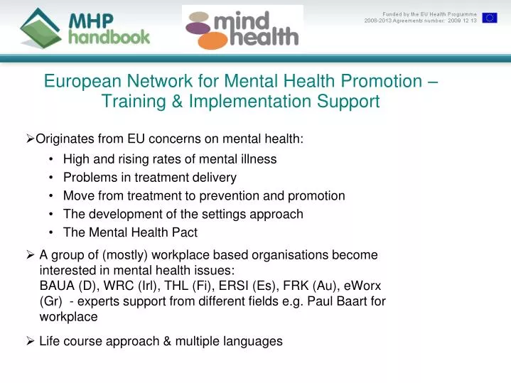 european network for mental health promotion training implementation support