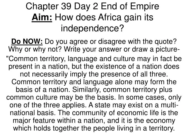 chapter 39 day 2 end of empire aim how does africa gain its independence