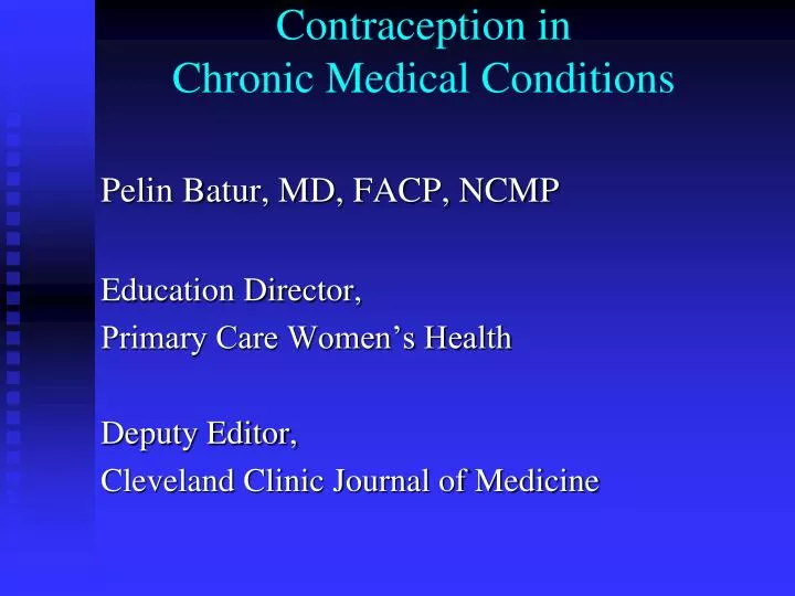contraception in chronic medical conditions