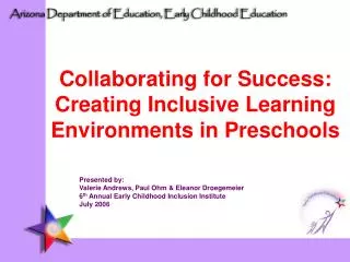 Collaborating for Success: Creating Inclusive Learning Environments in Preschools