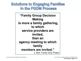 Solutions to Engaging Families in the FGDM Process