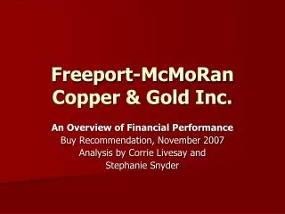 Freeport-McMoRan Copper &amp; Gold Inc.