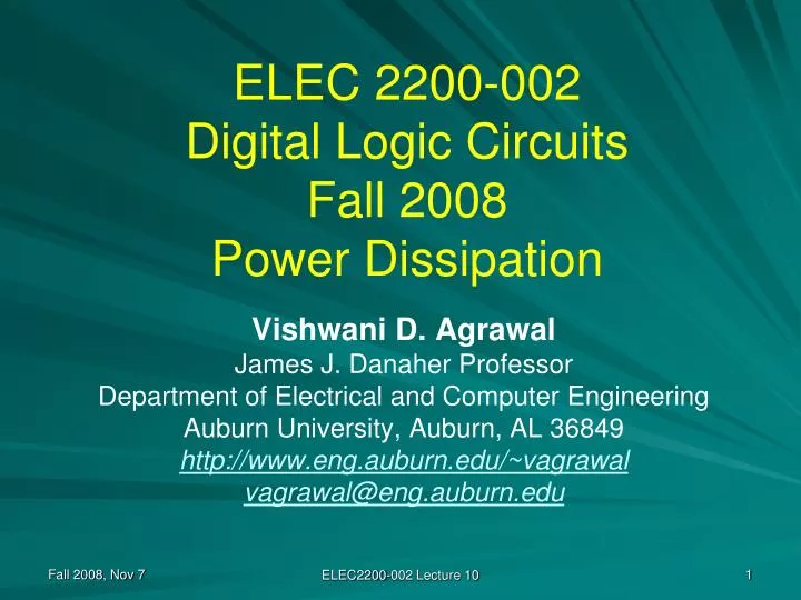 elec 2200 002 digital logic circuits fall 2008 power dissipation