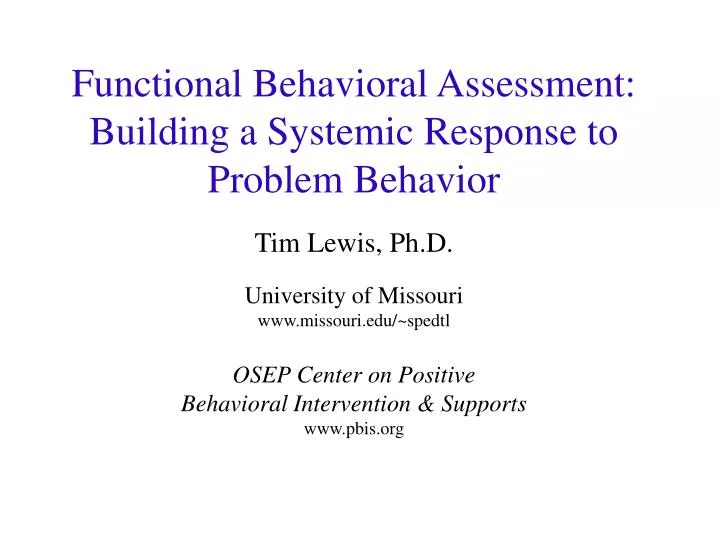 functional behavioral assessment building a systemic response to problem behavior