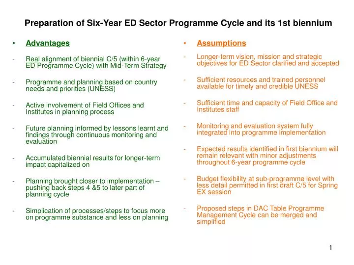 preparation of six year ed sector programme cycle and its 1st biennium
