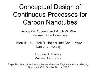 Conceptual Design of Continuous Processes for Carbon Nanotubes