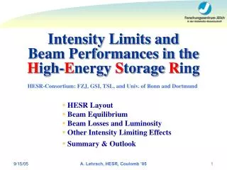 Intensity Limits and Beam Performances in the H igh- E nergy S torage R ing