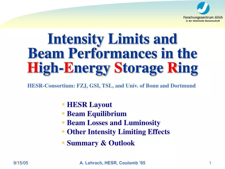 intensity limits and beam performances in the h igh e nergy s torage r ing