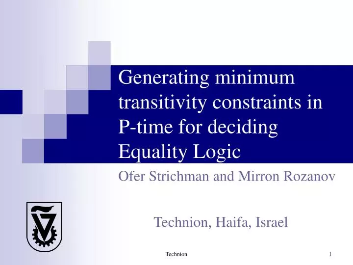 generating minimum transitivity constraints in p time for deciding equality logic