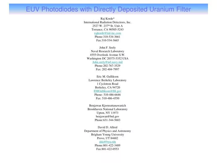 euv photodiodes with directly deposited uranium filter