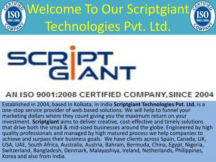 welcome to our scriptgiant technologies pvt ltd