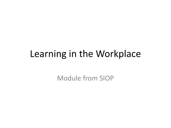 learning in the workplace
