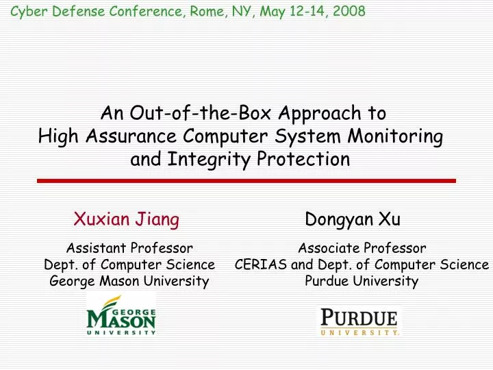 an out of the box approach to high assurance computer system monitoring and integrity protection