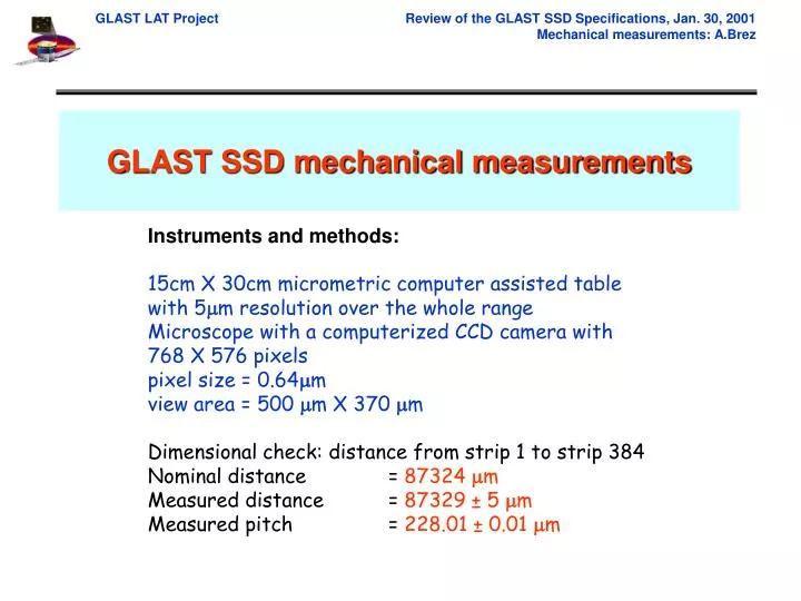 glast ssd mechanical measurements