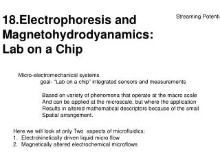 Electrophoresis and Magnetohydrodyanamics: Lab on a Chip