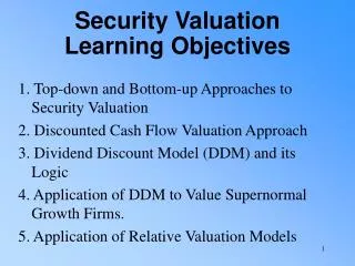 Security Valuation Learning Objectives