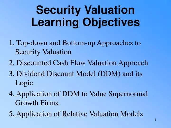 security valuation learning objectives