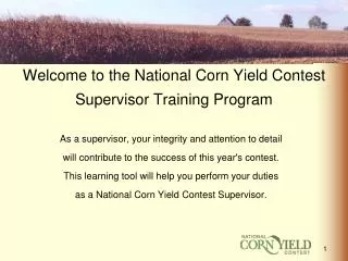 Welcome to the National Corn Yield Contest Supervisor Training Program