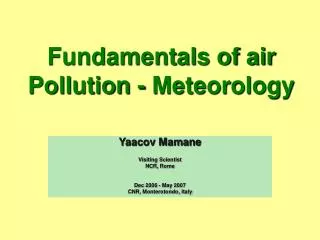 Fundamentals of air Pollution - Meteorology