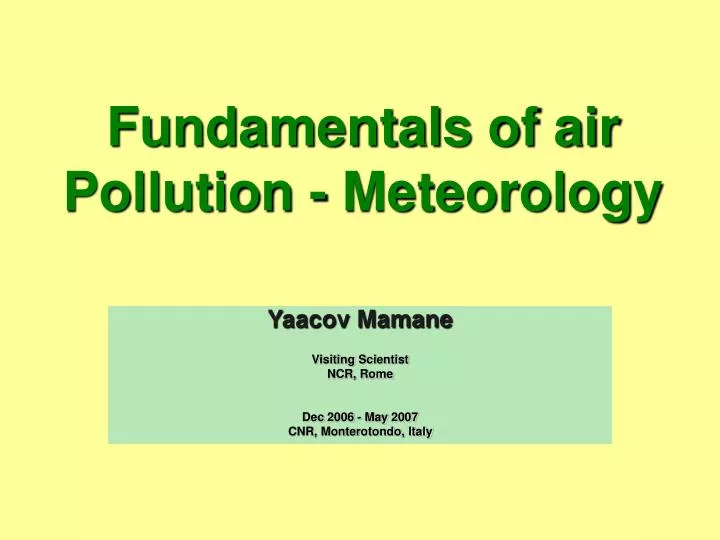 fundamentals of air pollution meteorology